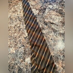 Elegant Striped Tie in Brown and Blue 100% Silk